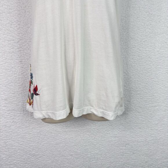 Johnny Was T-Shirt Floral Embroidered White S 100% Cotton Short Sleeve Boho Chic - Picture 5 of 13